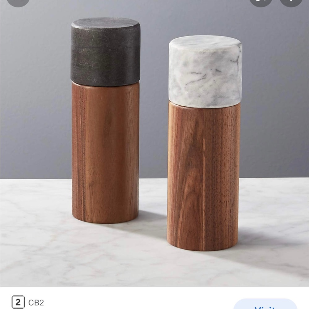 CB2 Marble & Walnut Salt & Pepper Grinders/ Shakers
